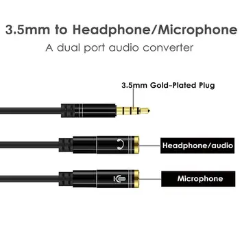 Headset Adapter Splitter 3,5 mm Jack Kábel s Samostatný Mikrofón a Audio výstup pre Slúchadlá Konektor pre PC/Smartphone, MP3 Audio Káble