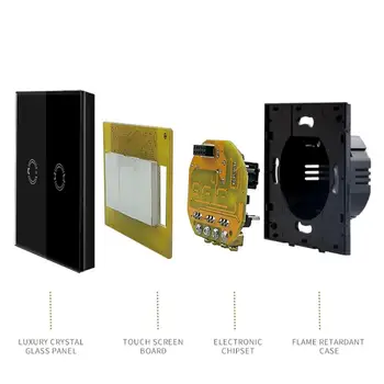 EÚ Smart Touch Prepínač 2 Gang ZAP/VYP Regulátor Tvrdené Sklo Panel zapnutie Svetla Nepremokavé protipožiarnych Stien On/off vypínač