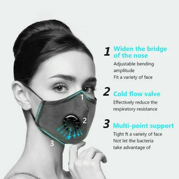 Unisex Proti Prachu Masku na Tvár Proti PM2.5 Znečistenia Tvár, Ústa Respirátor Black Priedušná Ventil Maska Filter 3D Úst Kryt