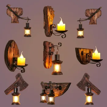 Retro nástenné lampy, Bar, Kuchyňa, Jedáleň Cofee Obchod Stenu decor drevené nástenné svietidlá Loft zrubové steny sconces Svietidlá