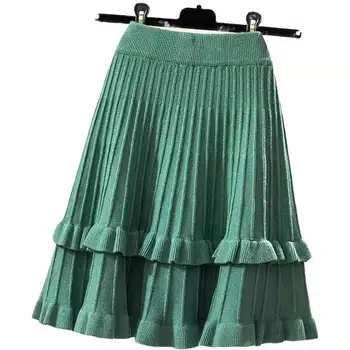 Zelená Žltá Čierna Krátke Sukne Ženy 2021 Módne Kórejský Vysoký Pás Tutu Skladaný Prehrabať Mini Sukne Ženy Pletené Sukne