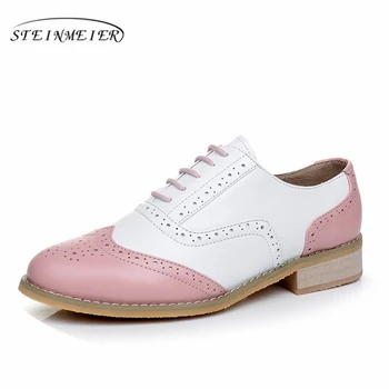 Originálne kožené veľká žena NÁM veľkosť 11 dizajnér vintage ploché topánky ručne vyrábané biela ružová 2020 oxford obuv pre ženy, s kožušinou