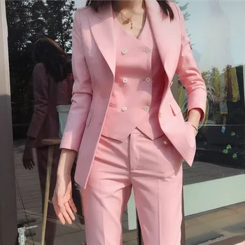 Ružové dámske Formálne Slim Fit 3 Kusy Vyhovovali Žena Zákazku Úrad Práce Nosiť Obleky Módne Štýlové Terno Feminino
