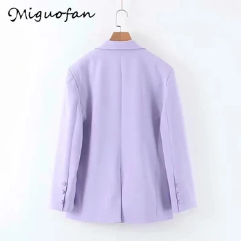 Miguofan ženy sako bundy kabát fialové tlačidlo streetwear blazerslong rukáv jeseň kabát vintage módy office lady blejzre