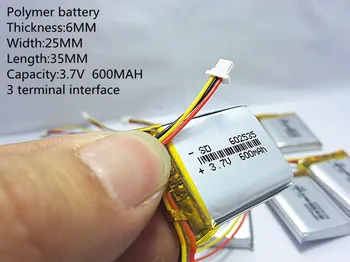 Videorekordér 388 Kapacita 600MAH model 582535 602535 S polymér thium batérie 3 riadok 1.0 MM 3pin konektor