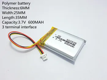Videorekordér 388 Kapacita 600MAH model 582535 602535 S polymér thium batérie 3 riadok 1.0 MM 3pin konektor