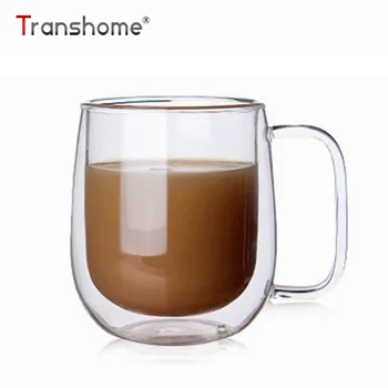 Transhome Tvorivé Sklenený Hrnček Kávy 250 ml Dvojité Steny Sklenenej Šálke Čaju Hrnček Skla Mlieko Pohár S Rukoväti Ručné Prenosné Drinkware