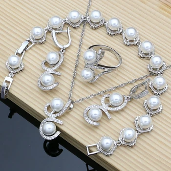 Luxusný Pearl Striebro 925 Šperky Sady pre Ženy Sladkovodné Perly Náramok, Náušnice, Prsteň Náhrdelníky Sady Darček pre Jej Svadobné Party