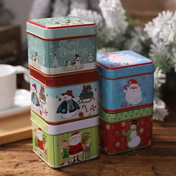 Vianočné námestie tin box santa claus snehuliak cookie candy prípade vianočný darček cookie úložný box darček pre deti candy box 1PC