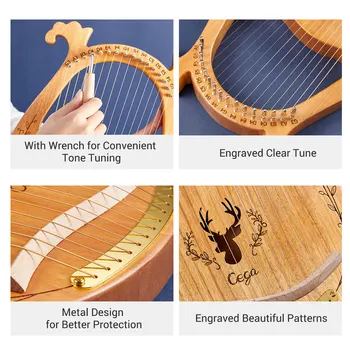 Lýra Harfa 16-String Harfa Drevené Rezonancie Box a Silné Oceľové Struny s 3ks Vyberá Ladenie Kľúča Dobrú Hudbu Darček