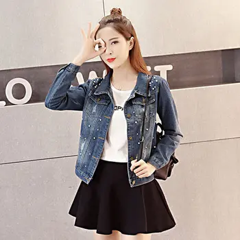 2019 jar a na jeseň nové dámske výbuchu modely kórejský móda veľkosť korálkové denim jacket