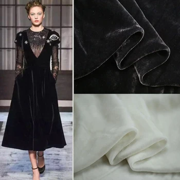 100 cm*140 cm Čierna Biela Hodvábna Bavlna, Zamat Textílie Luxusné Večerné Šaty Materiál Velúr