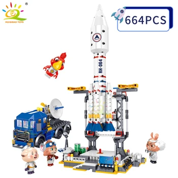 HUIQIBAO 664 Kusov Vesmírne Rakety Mesto Raketoplánu Stavebné Bloky Spaceman Astronaut Ošípaných Mačka Údaje Tehly Hračky pre Deti,