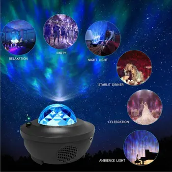 LED Star Ocean Vlna Projektor Nočné Svetlo Galaxy Hviezdne Nebo Projektor Nočnej Lampy S Hudbou Bluetooth Reproduktor Pre Detské
