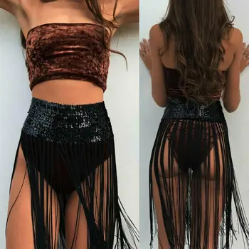 2019 Sexy Ženy Sequin Lesklé Sukne Strany Pláži, Tanečné Tassle Sukne Flitrami Vysoký Pás Sexy Lady Večer Clubwear