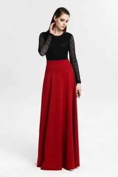 Pevné Bežné Sukne Plus Veľkosť 5XL Jeseň Oblečenie Elegantné Čierne Červené Dlhé Sukne Večierok Clud Ženskej Módy Office Dámy