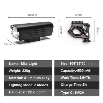 NEWBOLER 1300 Lumen Bicykel Predné Svetlo, predné svetlo s USB Typ-C Nabíjateľná Požičovňa Baterka 4500mAh Hliníkové Svetlo na Bicykel Nepremokavé