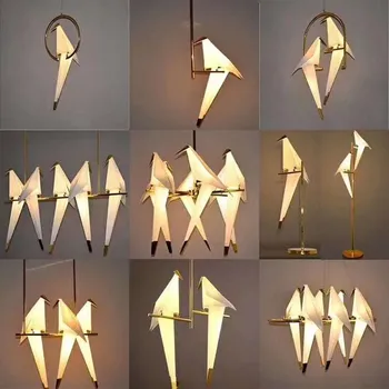 Kreatívne Zlato LED Vták Dizajn Lustre Origami Kovové Papierový Žeriav lesk avize moderný salón Luster Osvetlenie Kvapka loď