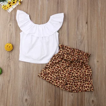 Nové Produkty 2019, Baby, Deti, Dievčatá, Topy bez Rukávov Leopard Tlač Nohavice Šortky 2 ks Súpravy Oblečenie