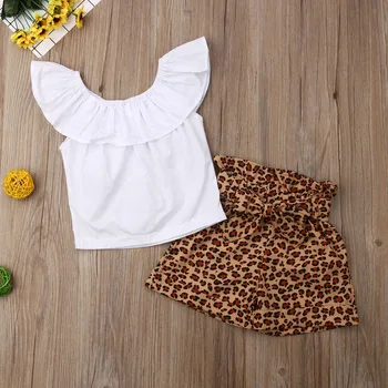 Nové Produkty 2019, Baby, Deti, Dievčatá, Topy bez Rukávov Leopard Tlač Nohavice Šortky 2 ks Súpravy Oblečenie