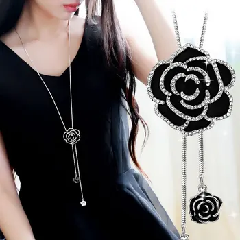 Kórejský Luxusné Kvet Dlhý Sveter Reťazca Náhrdelník Žena Retro Oblečenie Sexy Camellia Príslušenstvo Pre Ženy