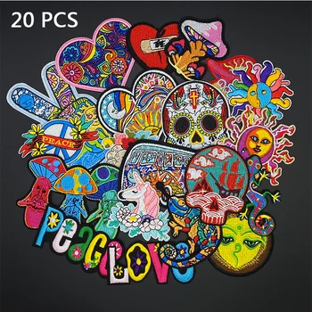 20Pcs/Veľa Lebky Škvrny na Oblečení Punk Láska srdce Patch Odznaky Žehlička Na Nálepky Handričkou Patch Vyšívané Dekoratívne DIY Bunda