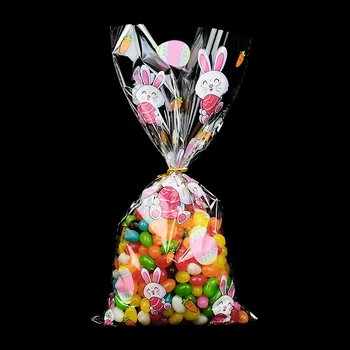 50pcs veľká noc Bunny Králik Vajcia Plastové Candy Bag Cookie Popcorn Sušienky Snack Pečenie Balenie Vrece Veľkonočné Party Láskavosti Dekor