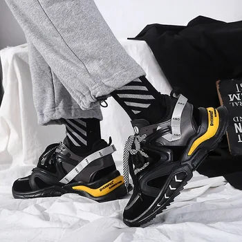 DEEZLA robustný platformové tenisky Mužov Black módne členkové topánky na Jar Jeseň 2020 Oka Priedušná pánska športová obuv Muž biela