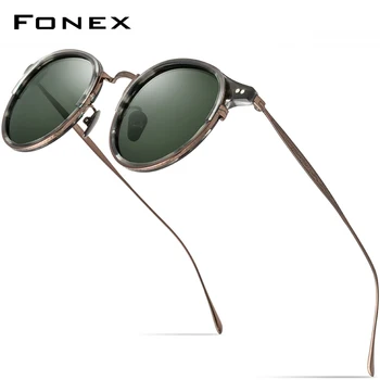 FONEX Acetát Titánové Okuliare Mužov Vintage Retro Kolo Polarizované Slnečné Okuliare pre Ženy, Nový Vysoko Kvalitné UV400 Odtiene 850