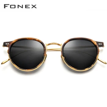 FONEX Acetát Titánové Okuliare Mužov Vintage Retro Kolo Polarizované Slnečné Okuliare pre Ženy, Nový Vysoko Kvalitné UV400 Odtiene 850