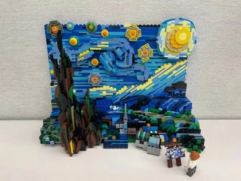 Nová MOC, Hviezdna Noc Van Gogh Art Maľovanie Stavebné Bloky pre Domáce Dekorácie Zber Tehly Nastaviť Zostaviť Hračky pre Deti Darček