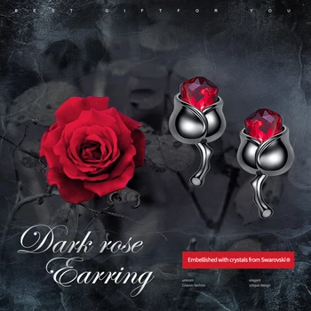 Cdyle Black Gun Ruže Náušnice Ozdobené kryštálmi Stud Náušnice Čierne Zbraň Ruže Náušnice brincos da moda