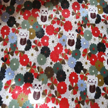 Zlato Razenie Červená Modrá Biela Japonský Šťastie Cat Vytlačené Na Bavlnenej Tkaniny Pre DIY Šitie Taška Šaty Handričkou Prešívanie Domov Decorati