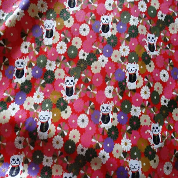 Zlato Razenie Červená Modrá Biela Japonský Šťastie Cat Vytlačené Na Bavlnenej Tkaniny Pre DIY Šitie Taška Šaty Handričkou Prešívanie Domov Decorati