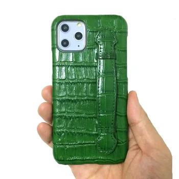 Skutočné skutočné kožený remienok na ruku držiteľ puzdro pre iPhone 11 12 Pro Max telefón prípadoch luxusné roztomilého krokodíla tenký, pevný kryt Zelená