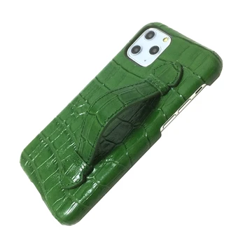 Skutočné skutočné kožený remienok na ruku držiteľ puzdro pre iPhone 11 12 Pro Max telefón prípadoch luxusné roztomilého krokodíla tenký, pevný kryt Zelená