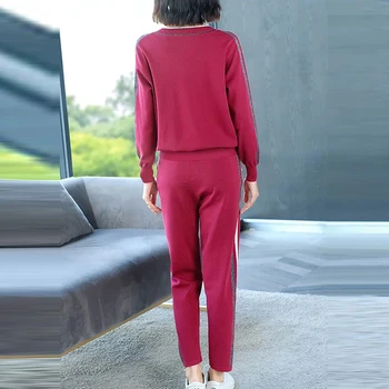 Jar bežné tvaru sweatsuit ženy mama voľné tepláky módne strane prúžok dlhý rukáv topy a tepláky 2 ks súpravy 2020