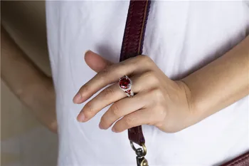 Vintage Štýlový Kolo prírodné Ruby Drahokam Prstene Pre Ženy 925 silver Prst Prstene, Svadobné Svadobné Šperky Milenca Darček