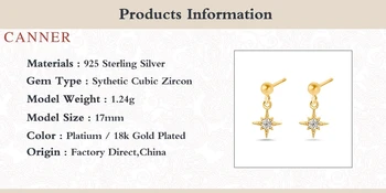 CANNER 925 Sterling Silver Šperky Pre Ženy osemcípa Hviezda Diamond Stud Náušnice Zirkón kórejský Pendientes Zlaté Šperky