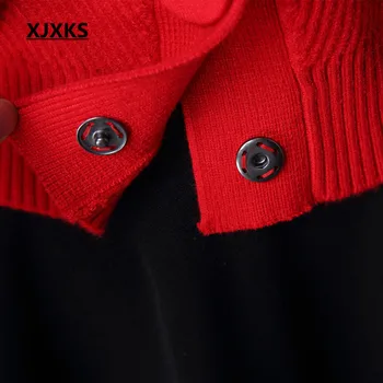 XJXKS Batwing Rukáv Ženy Sveter Krátka Srsť Pohodlné Pletené Textílie Pokryté Tlačidlo Dekorácie Svetre Vesty 8825
