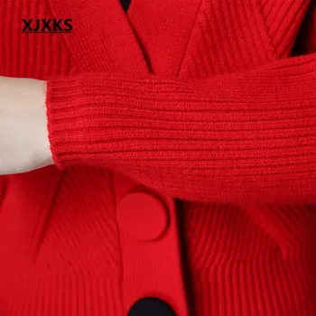XJXKS Batwing Rukáv Ženy Sveter Krátka Srsť Pohodlné Pletené Textílie Pokryté Tlačidlo Dekorácie Svetre Vesty 8825