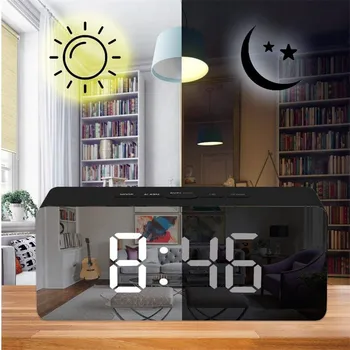 LED Zrkadlo Budík Digitálny Spánok Tabuľka Hodiny Prebudiť Svetlo Elektronické Veľké Čas, Zobrazenie Teploty Domáce Dekorácie Hodiny